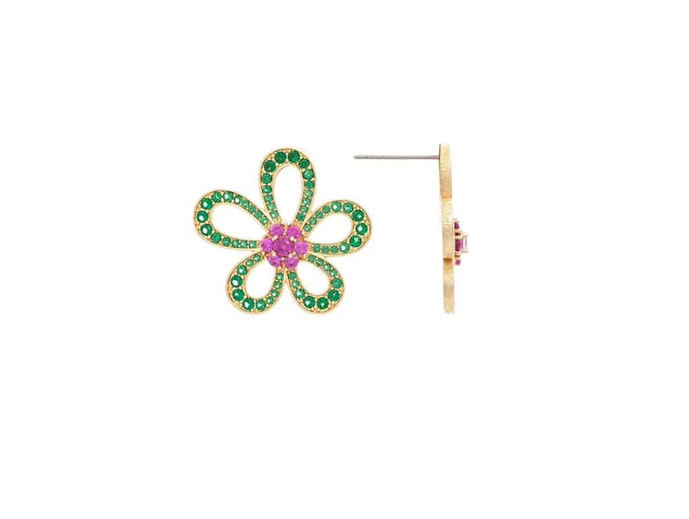 Rivka Friedman Pink + Green Crystal Floral Earrings