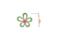 Rivka Friedman Pink + Green Crystal Floral Earrings