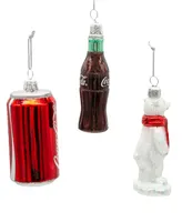 Kurt Adler 3.5" Glass Coke Mini Ornament, 3 Piece Set