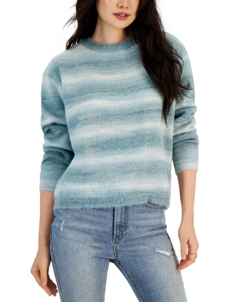 Hooked Up by Iot Juniors' Ombre Striped Metallic-Knit Sweater