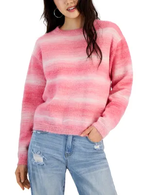 Hooked Up by Iot Juniors' Ombre Striped Metallic-Knit Sweater