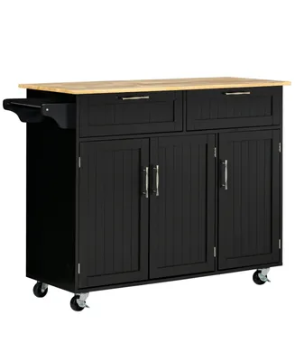 Homcom Mobile Kitchen Island with Storage, Kitchen Cart with Wood Top, Storage Drawers, 3-door Cabinets, Adjustable Shelves and Towel Rack, Black