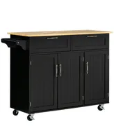 Homcom Mobile Kitchen Island with Storage, Kitchen Cart with Wood Top, Storage Drawers, 3-door Cabinets, Adjustable Shelves and Towel Rack, Black