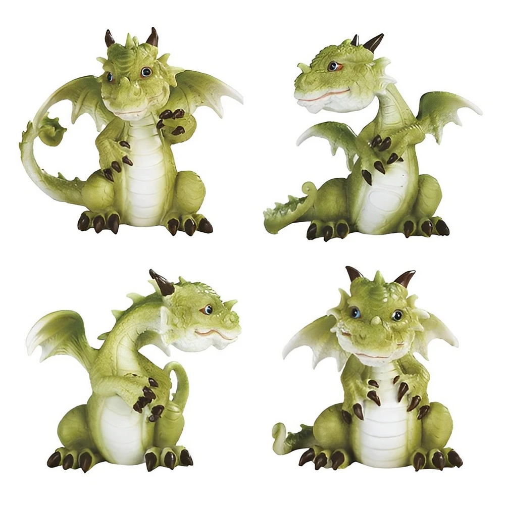 Fc Design 4-pc Cute Green Dragon 4.25"H Figurine Set Home Decor Perfect Gift for House Warming, Holidays and Birthdays
