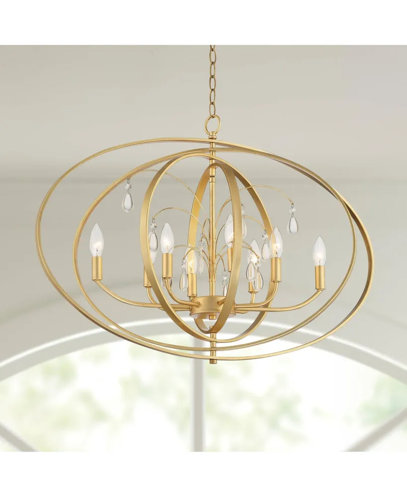Possini Euro Design Tiller Gold Leaf Pendant Chandelier Lighting 32 Wide  Modern Clear Crystal Accents 8