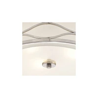 Possini Euro Design Austen Modern Ceiling Light Flush Mount Fixture 16" Wide Brushed Nickel Wavy Frame White Fabric Drum Shade for Bedroom Kitchen Liv