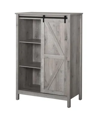 Homcom Farmhouse Accent Cabinet, Kitchen Cupboard Storage Cabinet, 3-Tier Organizer with Barn Door and Adjustable Shelf, Grey Oak
