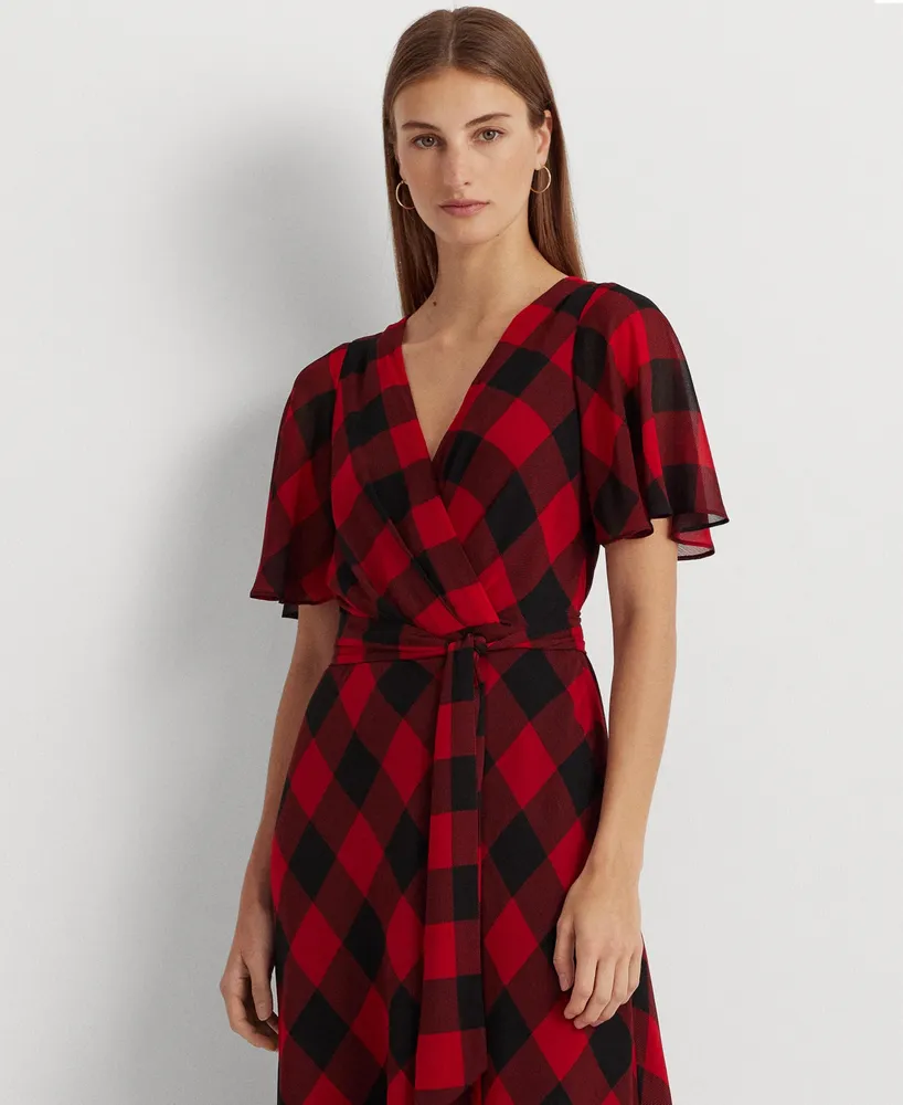 Lauren Ralph Lauren Women's Buffalo Check Belted Georgette Dress