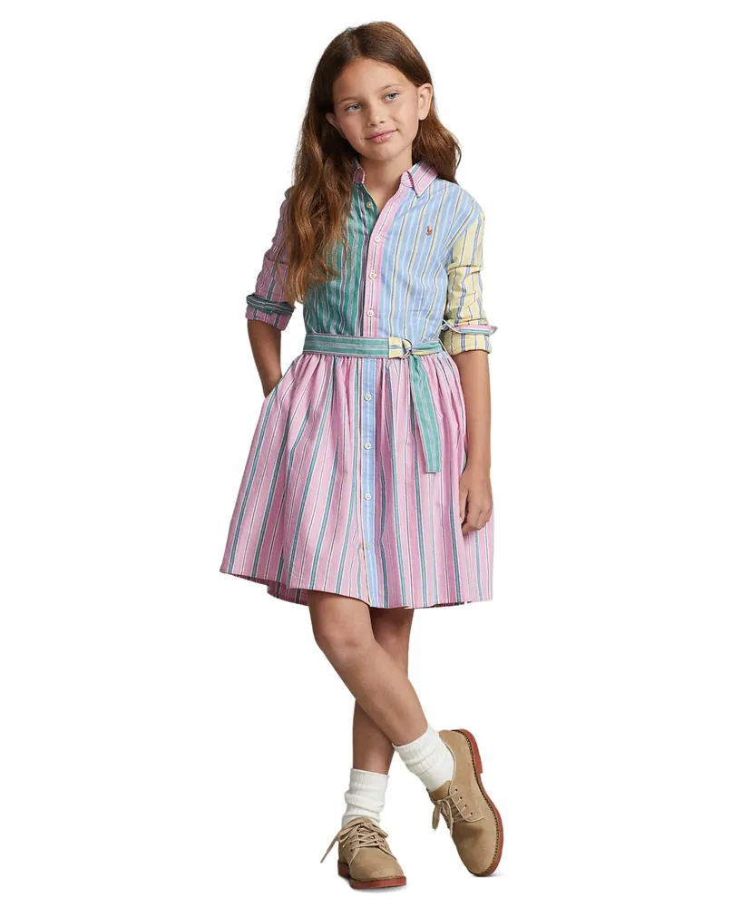 Polo Ralph Lauren Big Girls Belted Cotton Oxford Fun Shirtdress