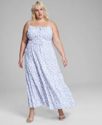 And Now This Trendy Plus Size Floral-Print Smocked Maxi Dress
