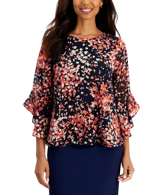 Kasper Women's Printed Twist-Neck Blouse