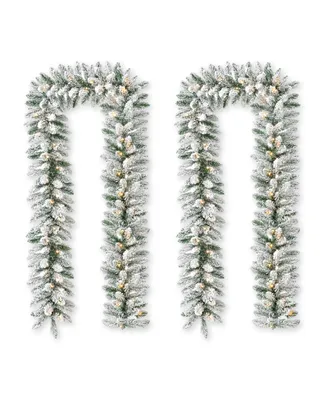 Glitzhome 2 Pack 6' Pre-Lit Snow Flocked Christmas Garl and, with 35 Warm White light-emitting diode Lights and Timer