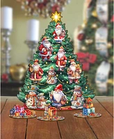 Designocracy Santa Clause Themed Wooden Christmas Tree with Ornaments Set of 13 G. DeBrekht