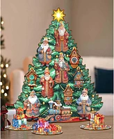 Designocracy Santa Christmas Arrival Themed Wooden Christmas Tree with Ornaments Set of 13 G. DeBrekht