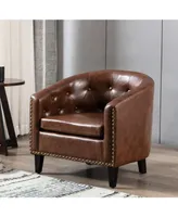 Simplie Fun Pu Leather Tufted Barrel Chair Tub Chair for Living Room Bedroom Club Chairs