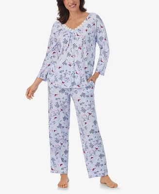 Aria Women's 3/4 Sleeve Long Pant Pajama Set, 2 Piece