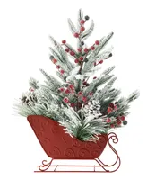 Glitzhome 21" H Christmas Red Sleigh Frosted Floral Centerpiece