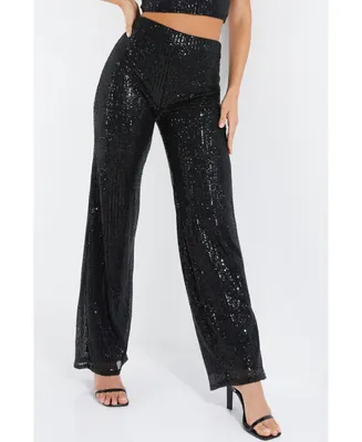 Quiz Women's Sequin High Waisted Palazzo Trouser
