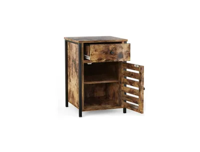 Industrial Nightstand with Drawer and Adjustable Shelf