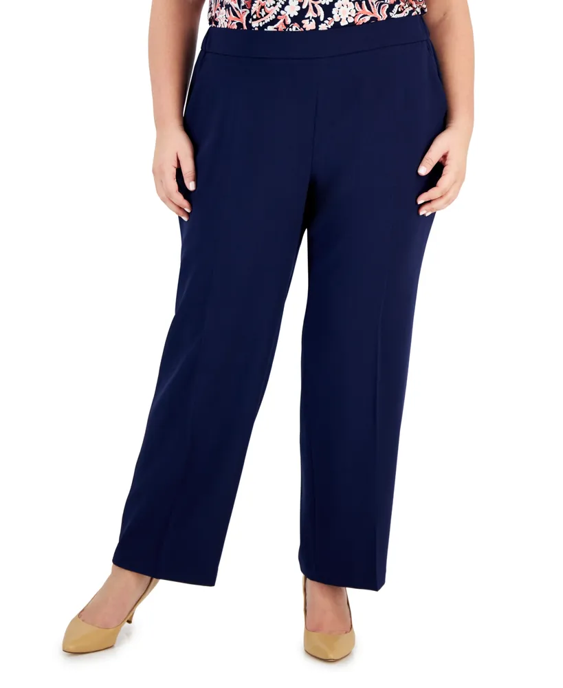 Kasper Plus Pull-On Stretch Crepe Pants