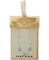 Anne Klein Silver-Tone Crystal & Imitation Pearl Statement Necklace & Drop Earrings Set