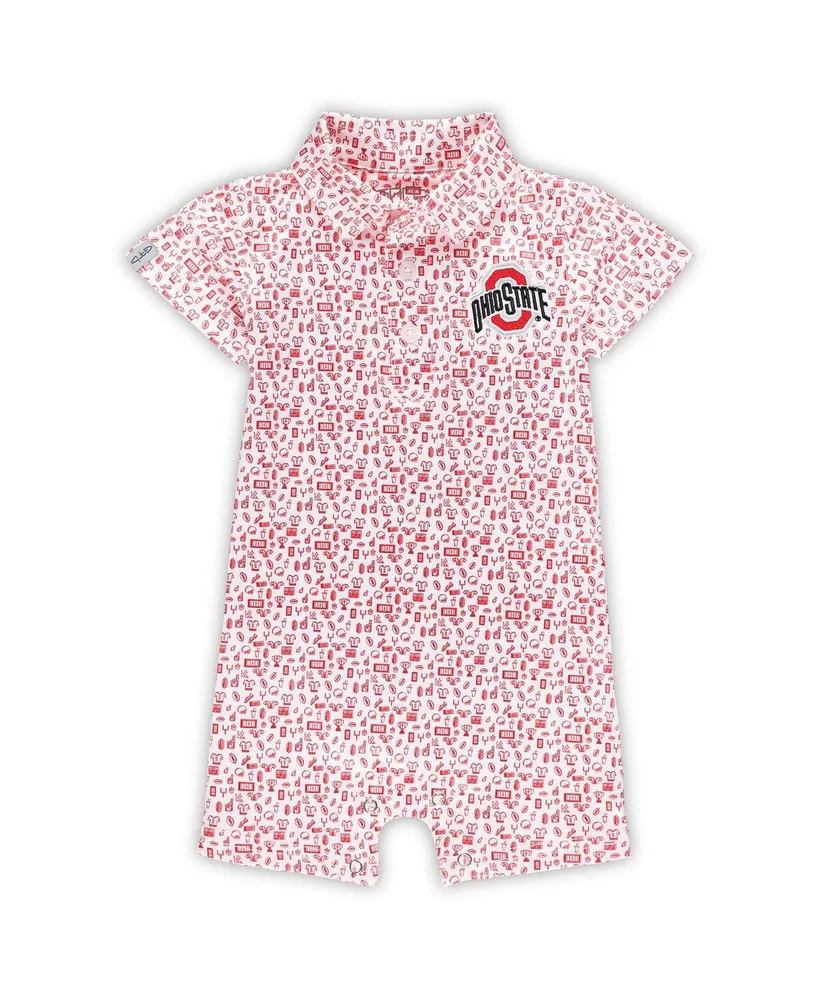 Infant Boys and Girls Garb White Ohio State Buckeyes Crew All-Over Print Polo Bodysuit