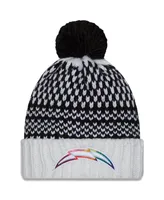 Women's New Era Black, White Los Angeles Chargers 2023 Nfl Crucial Catch Cuffed Pom Knit Hat
