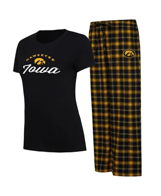 Women's Concepts Sport Black, Gold Iowa Hawkeyes Arctic T-shirt and Flannel Pants Sleep Set