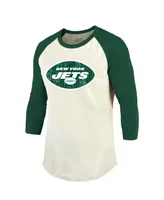 Men's Majestic Threads Ahmad Sauce Gardner Cream, Green New York Jets Player Name and Number Raglan 3/4-Sleeve T-shirt