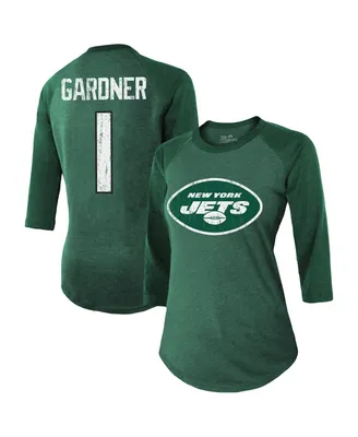 Women's Majestic Threads Ahmad Sauce Gardner Green New York Jets Player Name and Number Tri-Blend Raglan 3/4-Sleeve T-shirt