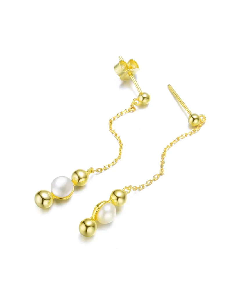 Genevive Sterling Silver 14K Gold Plated and 5.5MM Fresh Water Pearls Dangling Earrings