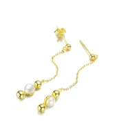 Genevive Sterling Silver 14K Gold Plated and 5.5MM Fresh Water Pearls Dangling Earrings