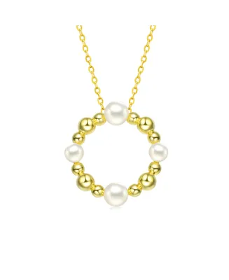 Genevive Sterling Silver 14K Gold Plated 4-5MM Fresh Water Pearl Round Pendant Necklace