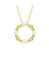 Genevive Sterling Silver 14K Gold Plated 4-5MM Fresh Water Pearl Round Pendant Necklace