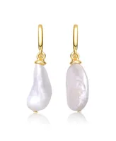 Genevive Elegant Sterling Silver & 14K Gold-Plated Baroque Pearl Dangle Earrings