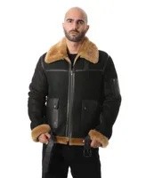 Furniq Uk Big & Tall Shearling Belted Pilot Jacket, Washed Brown with Ginger Wool