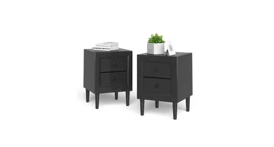 2 Pieces Multipurpose Retro Nightstand Set with Drawers