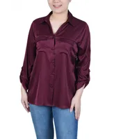 Ny Collection Women's 3/4 Sleeve Roll Tab Satin Blouse