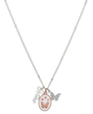 Unwritten 14K Rose Gold Plated Heart and Butterfly, Cubic Zirconia Butterfly and Silver Plated Sister Pendant Necklace