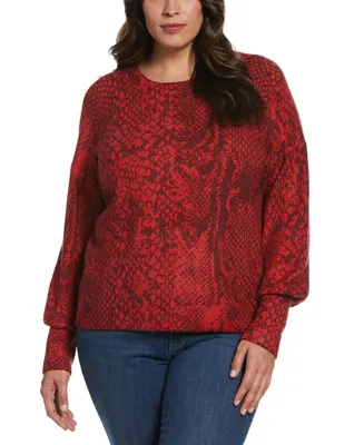 Ella Rafaella Plus Slouchy Long Sleeve Printed Sweater