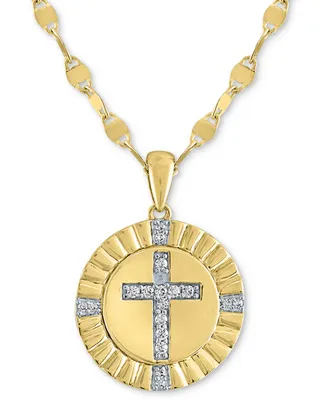 Diamond Coin Cross Pendant Necklace (1/10 ct. t.w.) in 14k Gold-Plated Sterling Silver, 16" + 2" extender - Gold