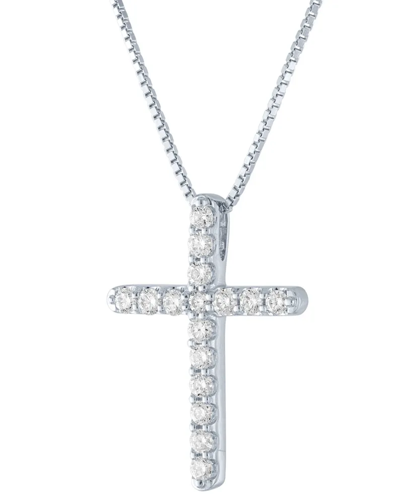 Lab Grown Diamond Cross Pendant Necklace (1/2 ct. t.w.) in Sterling Silver, 16" + 2" extender