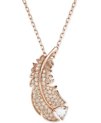 Swarovski Rose Gold-Tone Nice Crystal Feather Pendant Necklace, 15" + 2" extender