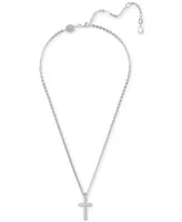 Swarovski Silver-Tone Insigne Crystal Cross Pendant Necklace, 15" + 3" extender