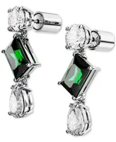 Swarovski Silver-Tone Mesmera Green Stone Drop Earrings