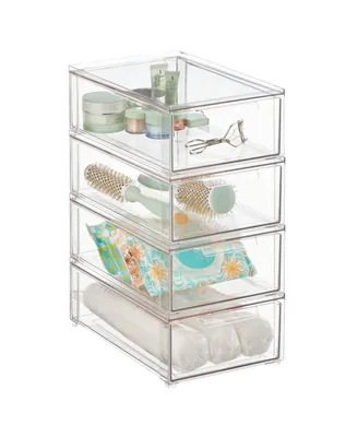 mDesign Plastic Stackable Bathroom Storage Organizer with Drawer, Pack