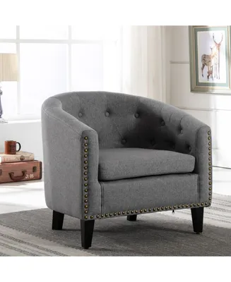Simplie Fun linen Fabric Tufted Barrel Chair Tub Chair for Living Room Bedroom Club Chairs