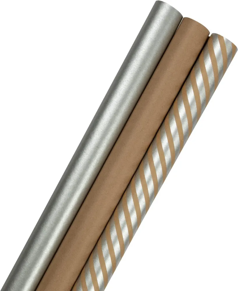 JAM PAPER Silver Metallic Gift Wrapping Paper Roll - 2 packs of 25 Sq. Ft.