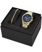 A|X Armani Exchange Men's Banks Chronograph Gold-Tone Stainless Steel Watch 44mm Set, 2 Pieces