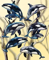 Designocracy Holiday Wooden Clip-On Ornaments Majestic Orcas Set of 6 G. DeBrekht